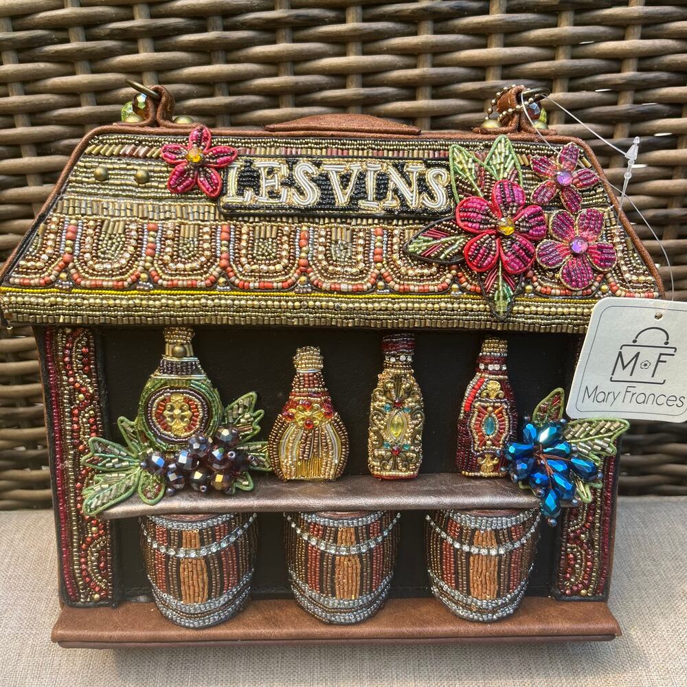 Mary Frances Multicolor Beaded Apothecary Bottle Barrels Handbag